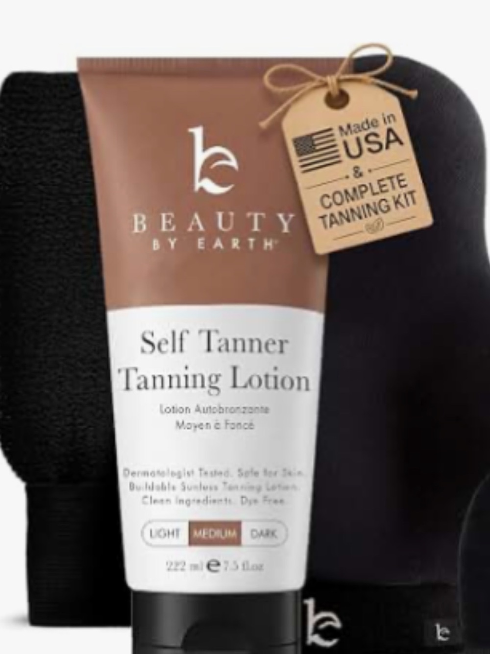 Beauty by Earth Self Tanner Lotion & Black Applicator Mitt - Natural Bronze
